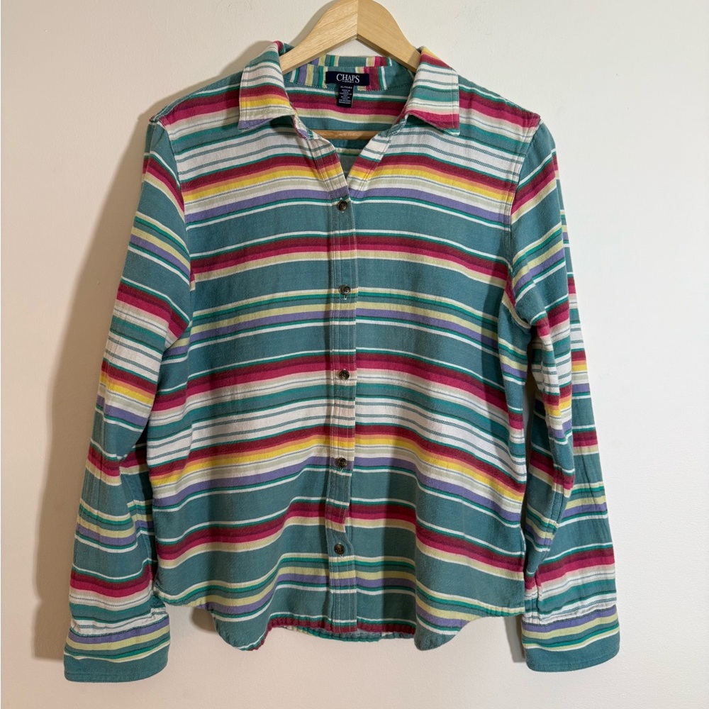 XL Chaps Colorful Striped Button Down